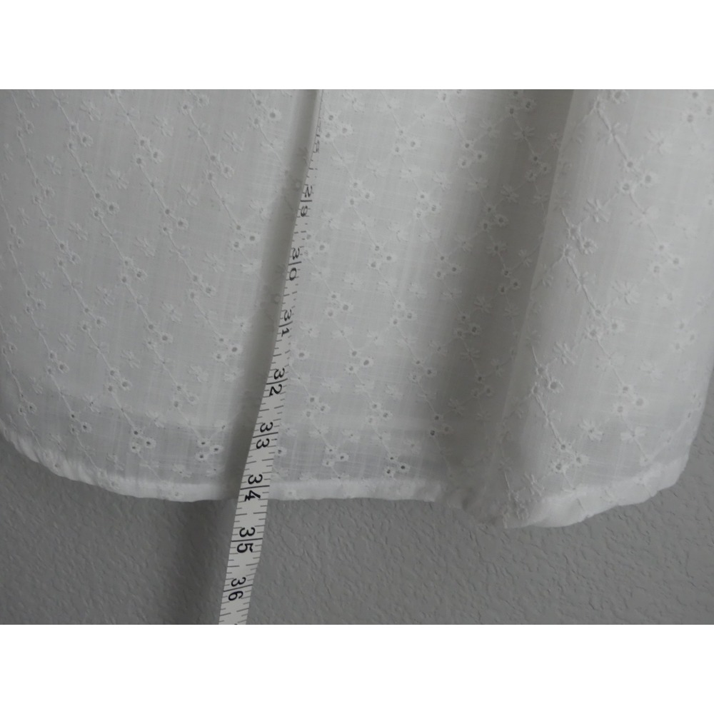 White Eyelet Tunic Shirt Dress Sz L Retro 3 Button Cuff NEW Office Casual Summer - Picture 4 of 8